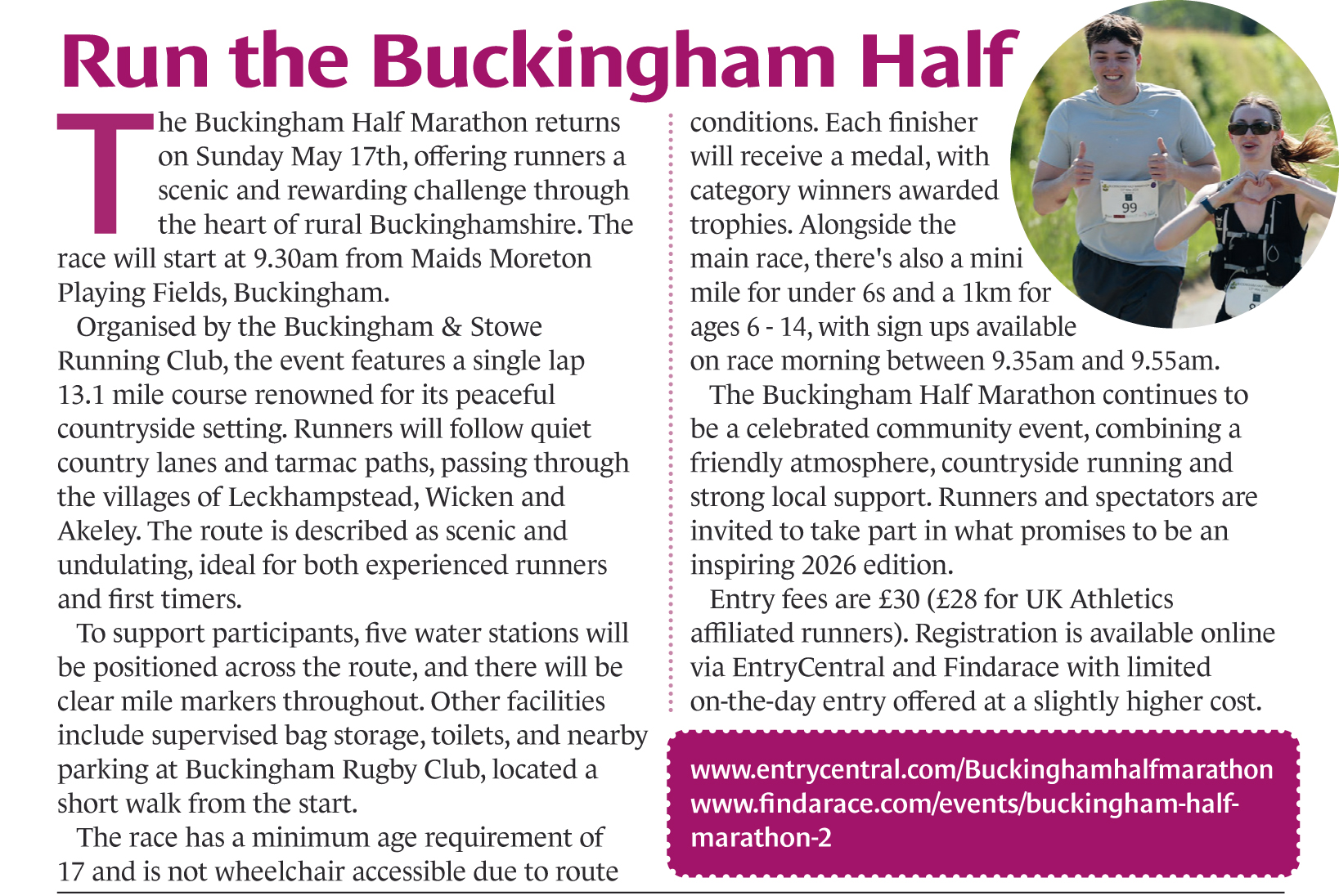 Buckingham Half Marathon Apr May26